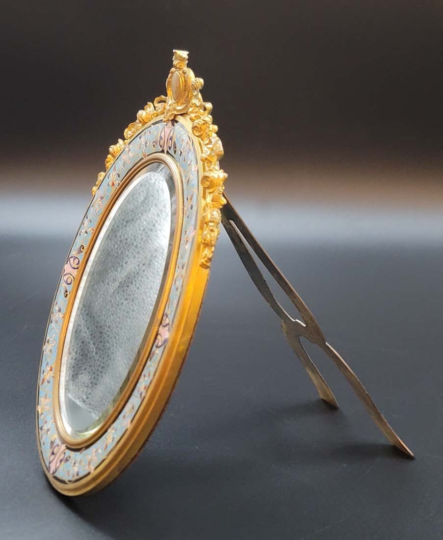 19th C. French Champleve Enamel Bronze Mirror - 4