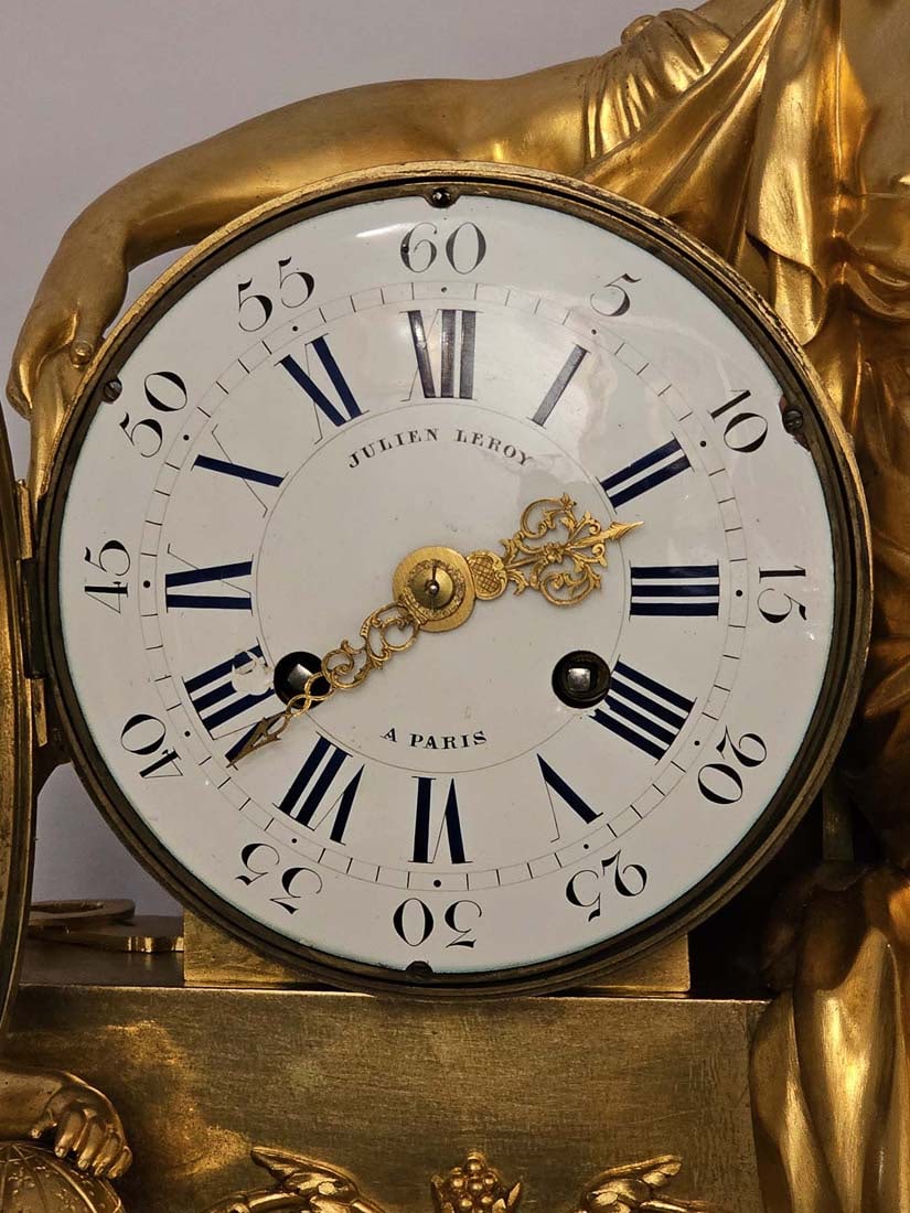 Large 19th C. French Empire Gilt Bronze Figural Clock Signed By Julien Leroy - 2