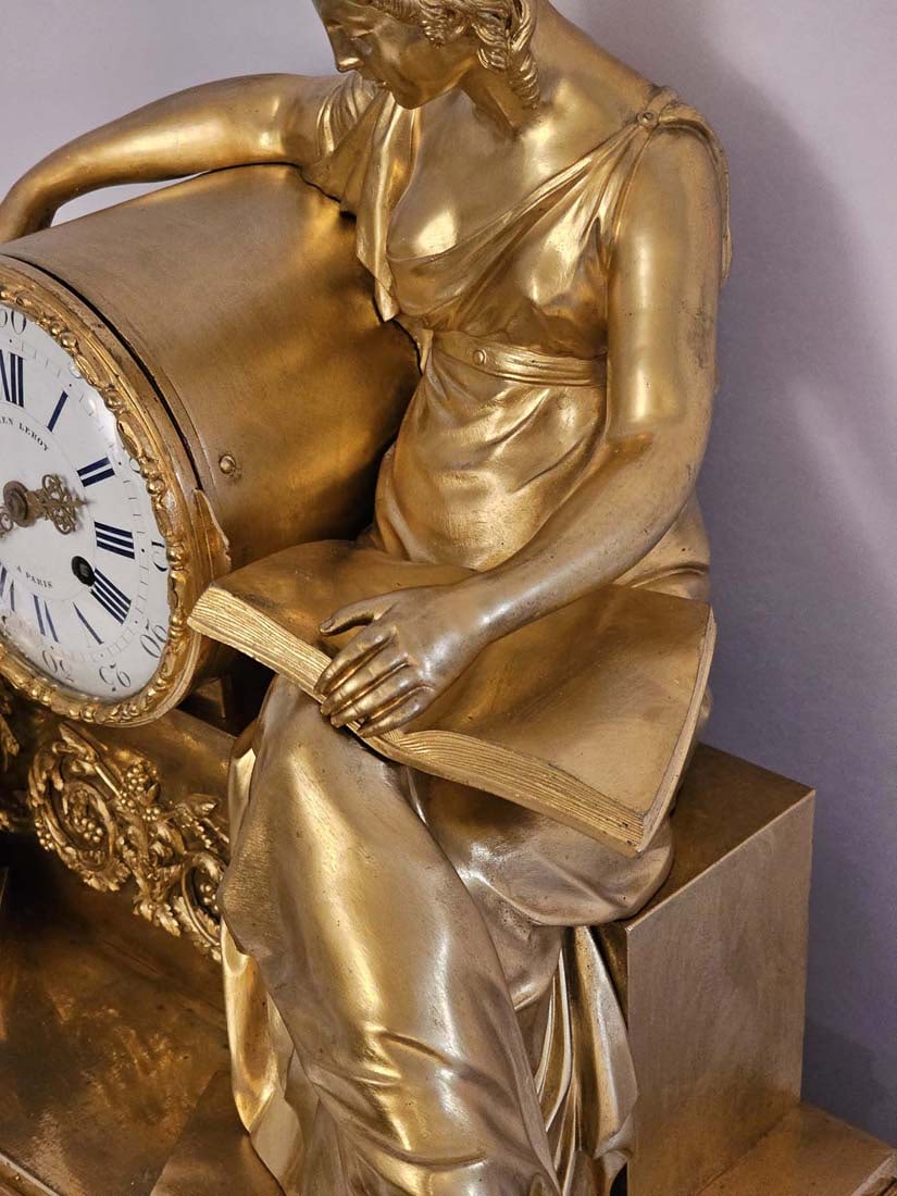 Large 19th C. French Empire Gilt Bronze Figural Clock Signed By Julien Leroy - 4
