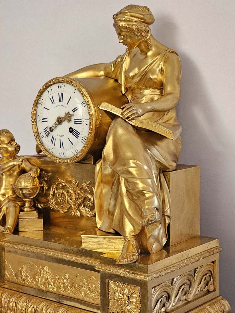 Large 19th C. French Empire Gilt Bronze Figural Clock Signed By Julien Leroy - 7