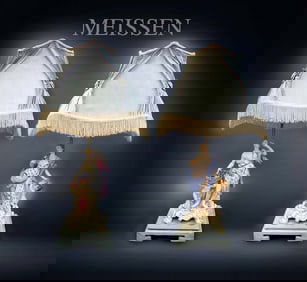 Pair Of 19th C. Meissen Figural Lamp