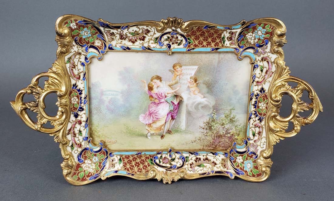 19th C. French Champleve Enamel & Bronze Tray (1 of 5)