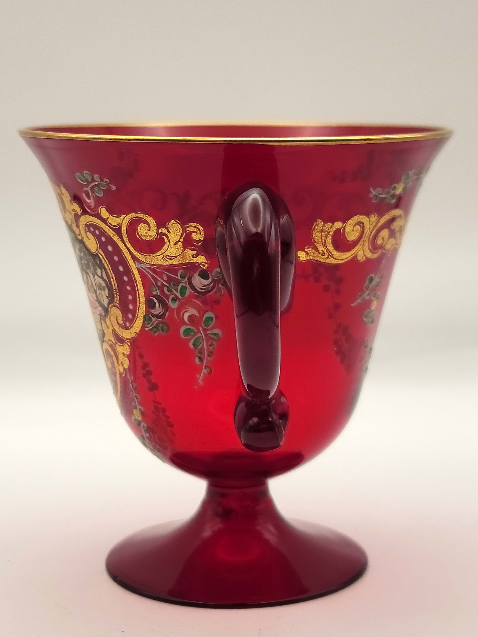 Bohemian Ruby Red Hand Painted Cup & Saucer - 2