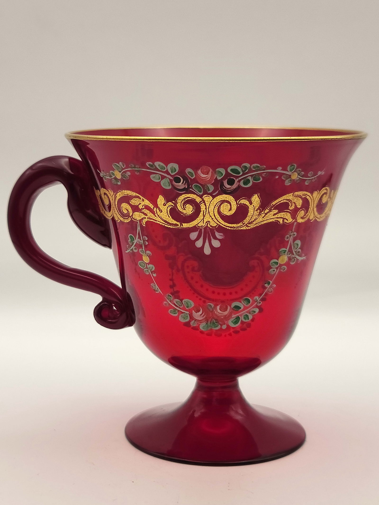 Bohemian Ruby Red Hand Painted Cup & Saucer - 3