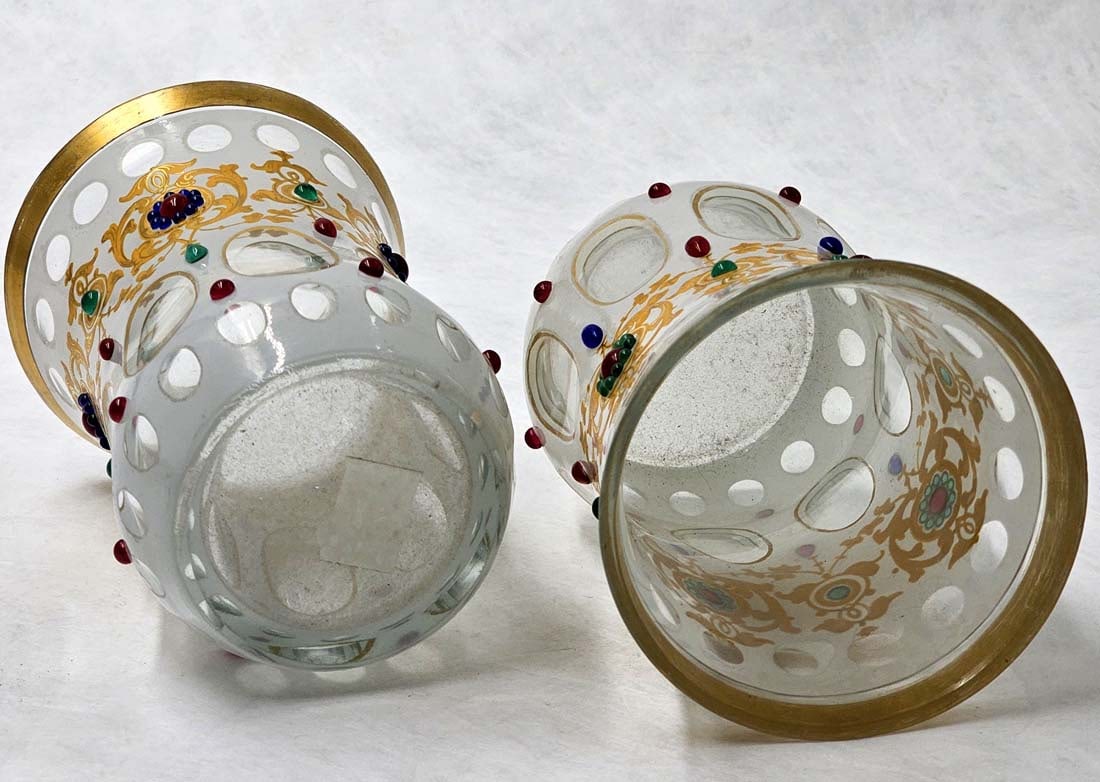 Pair Of Victorian Era, Circa 1870's Moser Bohemian Art Glass Vases - 4