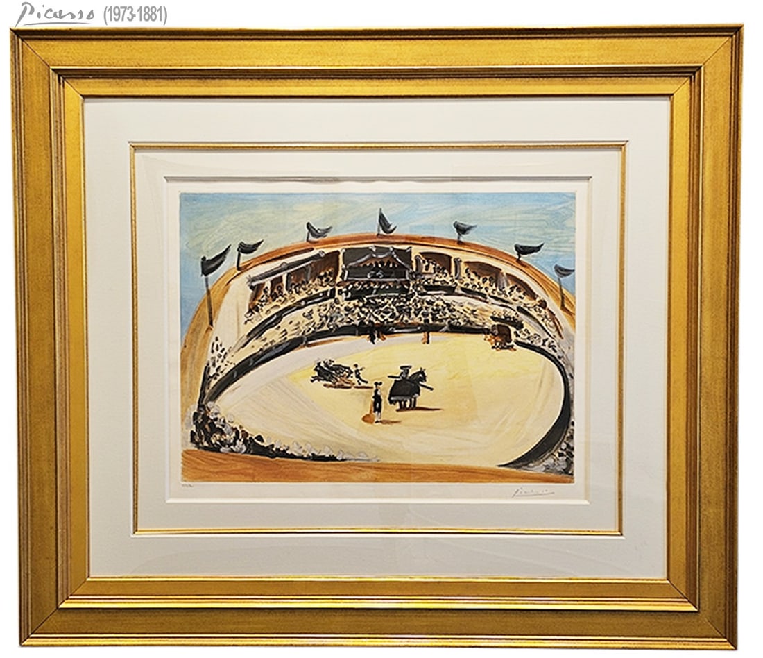 Pablo Picasso (1881-1973) "La Corrida" After, Original Color Aquatint, 1956: Pablo Picasso (1881-1973) "La Corrida" After, Original Color Aquatint, 1956. Signed & numbered 137/200 in pencil, lower margin. Printed by Crommelynck, Paris with the blind stamp on the lower left. A