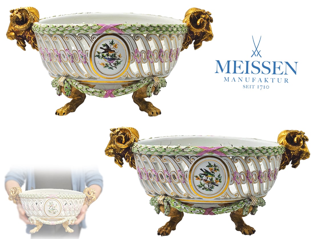 Pair Of 19th C. Figural Meissen Baskets: Pair Of 19th C. Figural Meissen Baskets. H 7" x W 8 1/2 "x L 15"