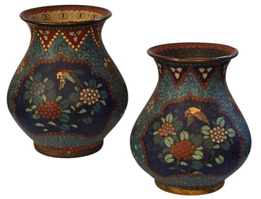 Pair Of Japanese Meijo Period Cloisonne Vases