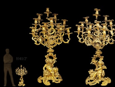 Large Pair Of 19th C. Monumental French Figural Bronze Candelabras