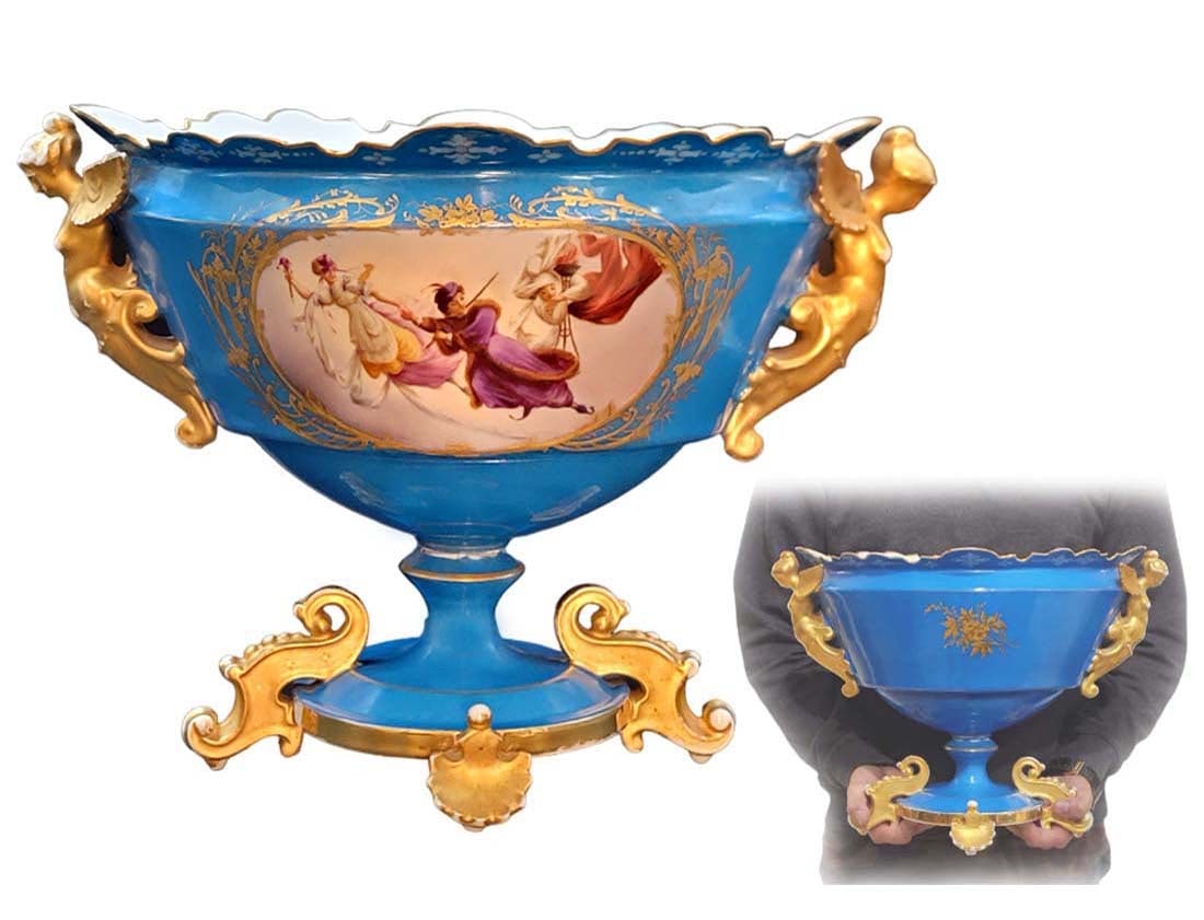 Large 19th C. Sevres style Hand Painted Centerpiece: Large 19th C. Sevres style Hand Painted Centerpiece. H 12 1/2" x L 15" x W 10 1/2"