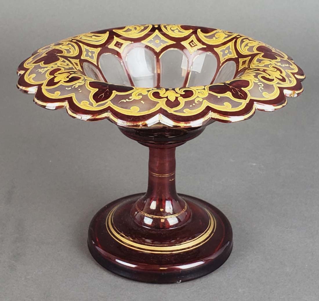 Bohemian Glass Candy Dish: Bohemian Glass Candy Dish. Measures H: 5 1/4" W: 6 3/4"