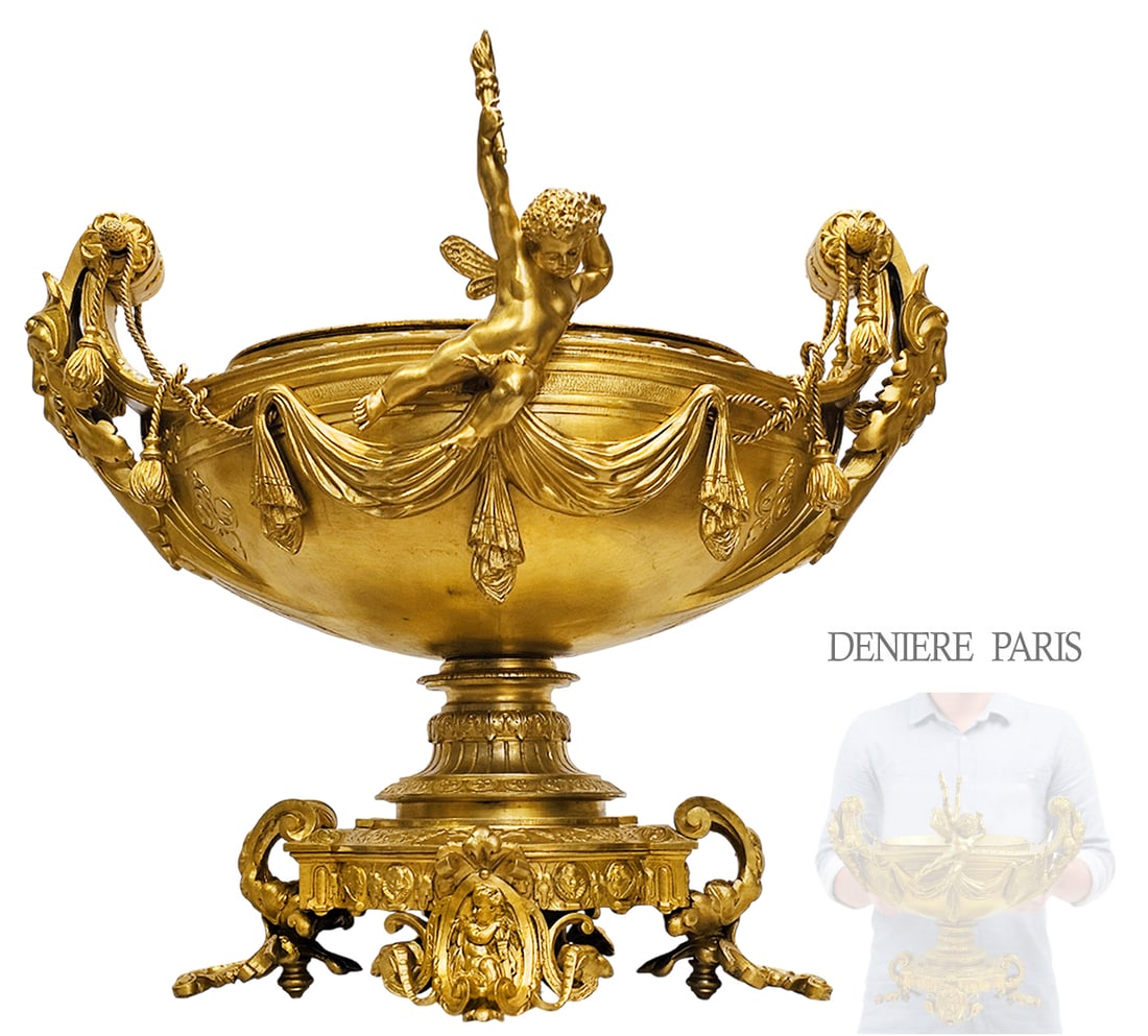 Large 19th C. French Figural Bronze Centerpiece / Planter: Large 19th C. French Figural Bronze Centerpiece / Planter. H 17 1/2" x W 13" x L 18"