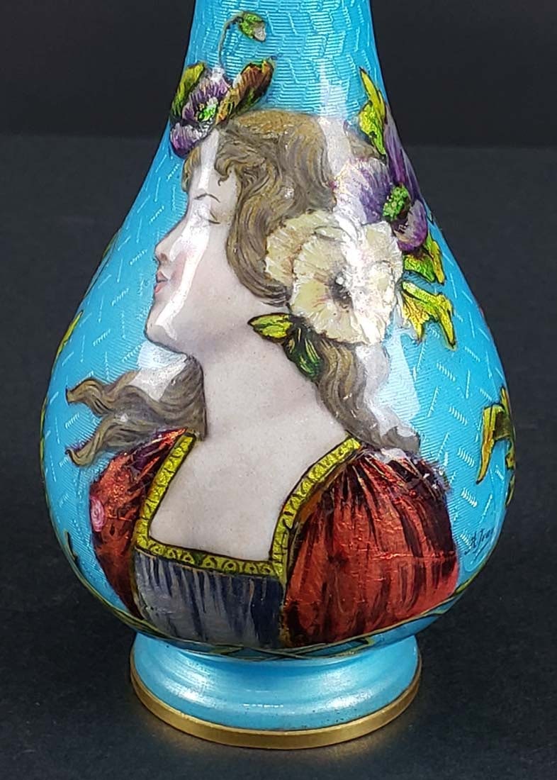 19th C. Enamel Miniature Vase - 2