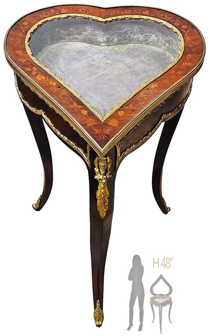 19th C. French Heart Shaped Bijouterie Table: 19th C. French Heart Shaped Bijouterie Table. H 29" x W 18" x L 21"