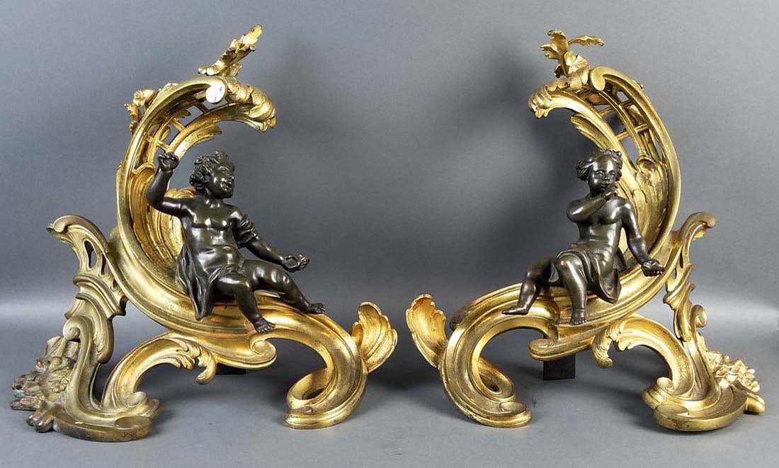 Pair of 19th C. Gilt and Patinated Bronze Figural (1 of 5)