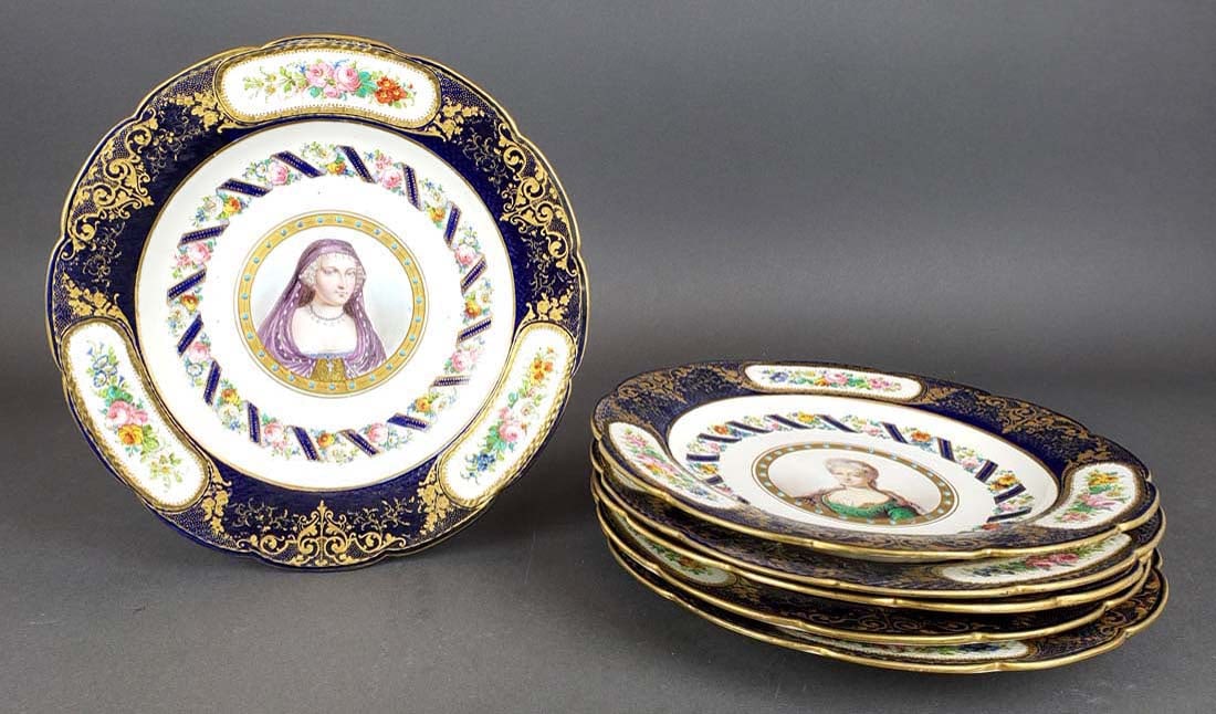 Set of 6 French Sevres Porcelain Plates: Set of 6 French Sevres Porcelain Plates. The plates measure 9" diameter
