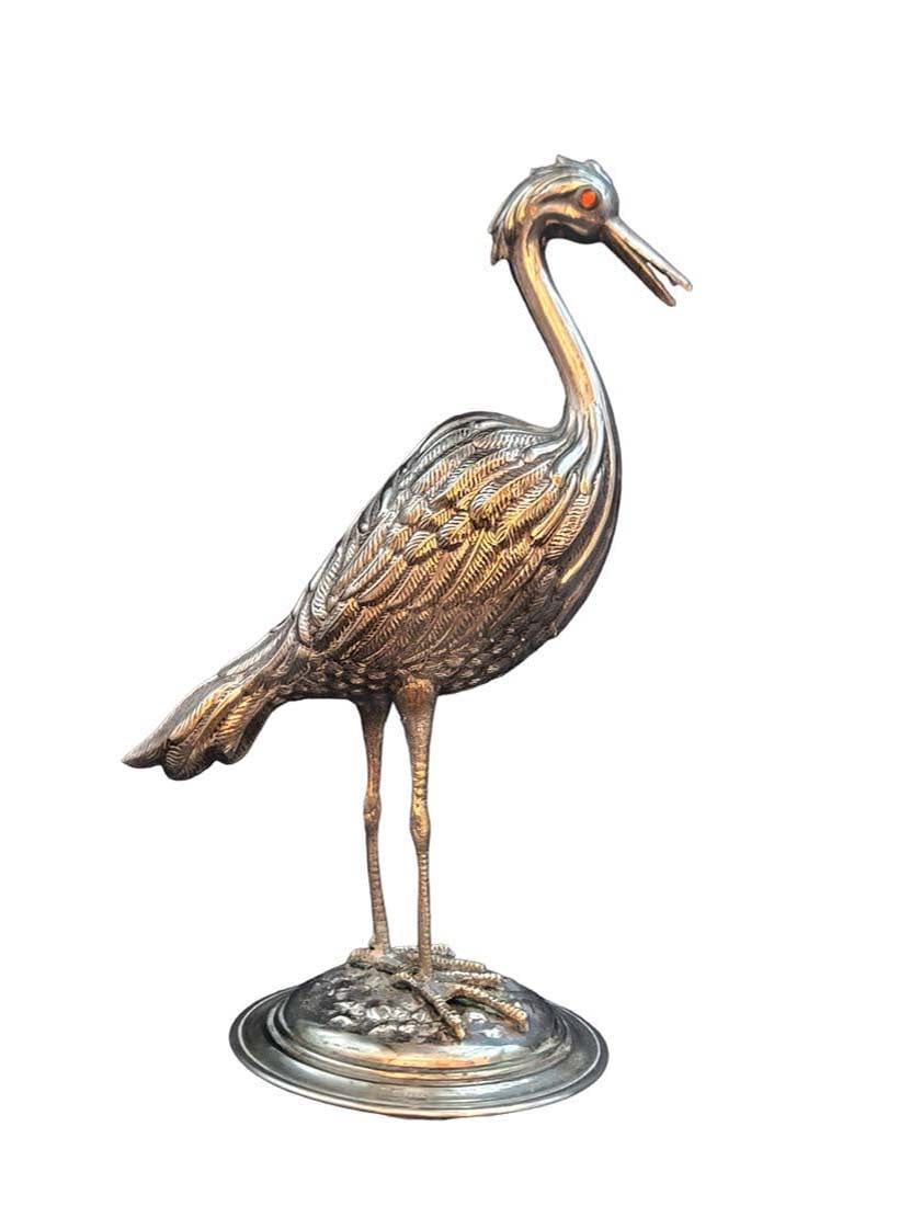 Early 20th C. Alpaca Silver Stork With Amber Eyes: Early 20th C. Alpaca Silver Stork With Amber Eyes. H 9.5" x W 9.5"