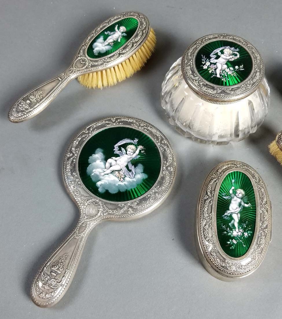 Gorham Sterling Silver & Enamel 6 Pc. Vanity Set - 2