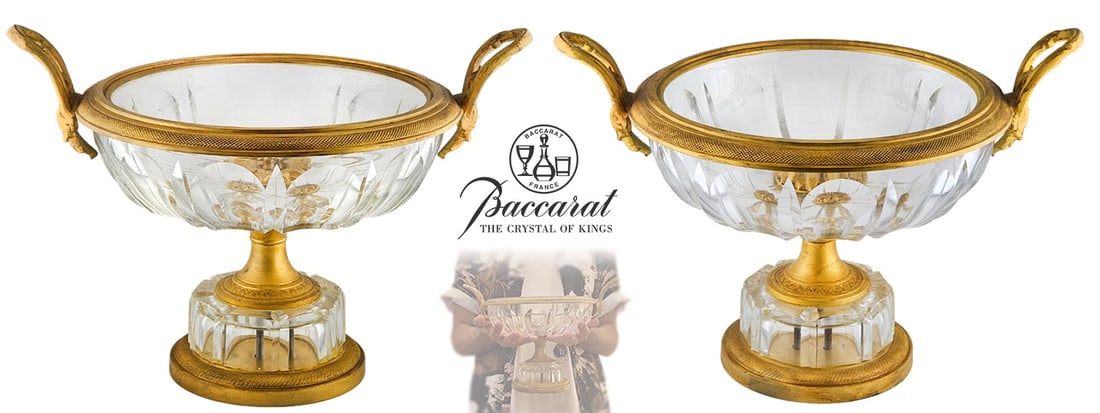Pair Of 19th C. French Bronze & Baccarat Crystals: Pair Of 19th C. French Bronze & Baccarat Crystals. H 9" x W 9 1/2" x 13"