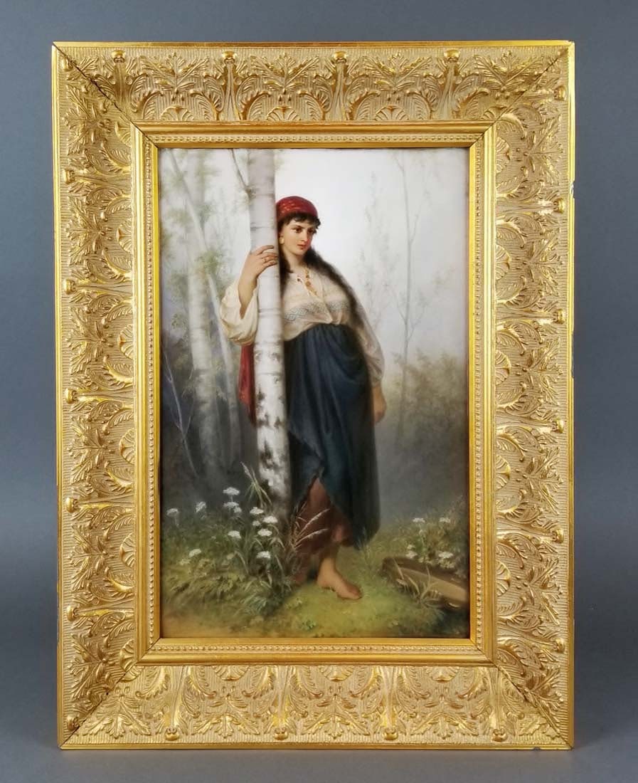 Large Berlin KPM Plaque of a Maiden: Large Berlin KPM Plaque of a Maiden. The frame measures 21 1/2" x 15 3/4" and the plaque measures 16" x 10"
