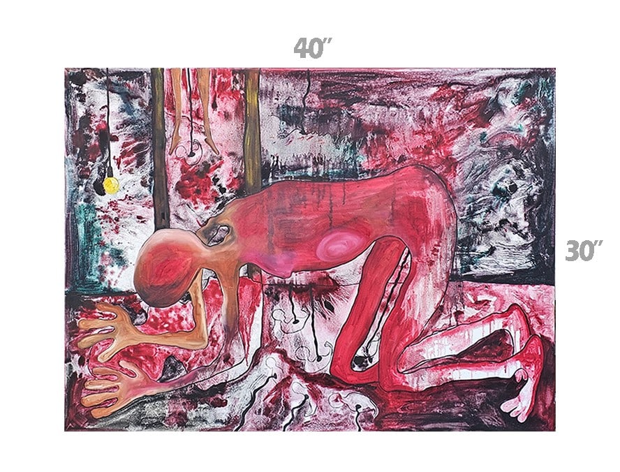 'They' Oil On Canvas Painting Signed By Ellie Shafiei: 'They' Oil On Canvas Painting. 30" x 40" Signed by Ellie Shafiei (Iranian- American. b 1987). MFA Candidate, New York Academy of Art, Class of 2026. Ellie Shafiei is a multimedia artist, oil painter,