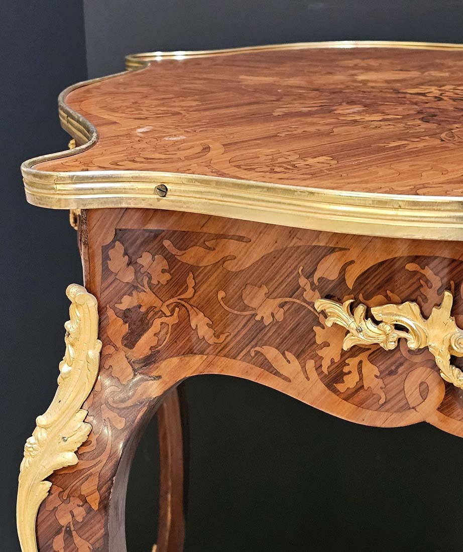 French Inlaid Bronze Mounted Center Table - 12