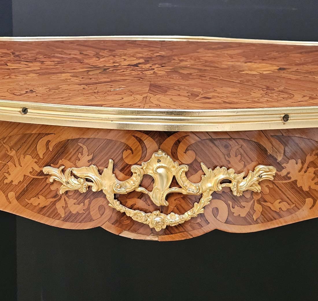 French Inlaid Bronze Mounted Center Table - 7
