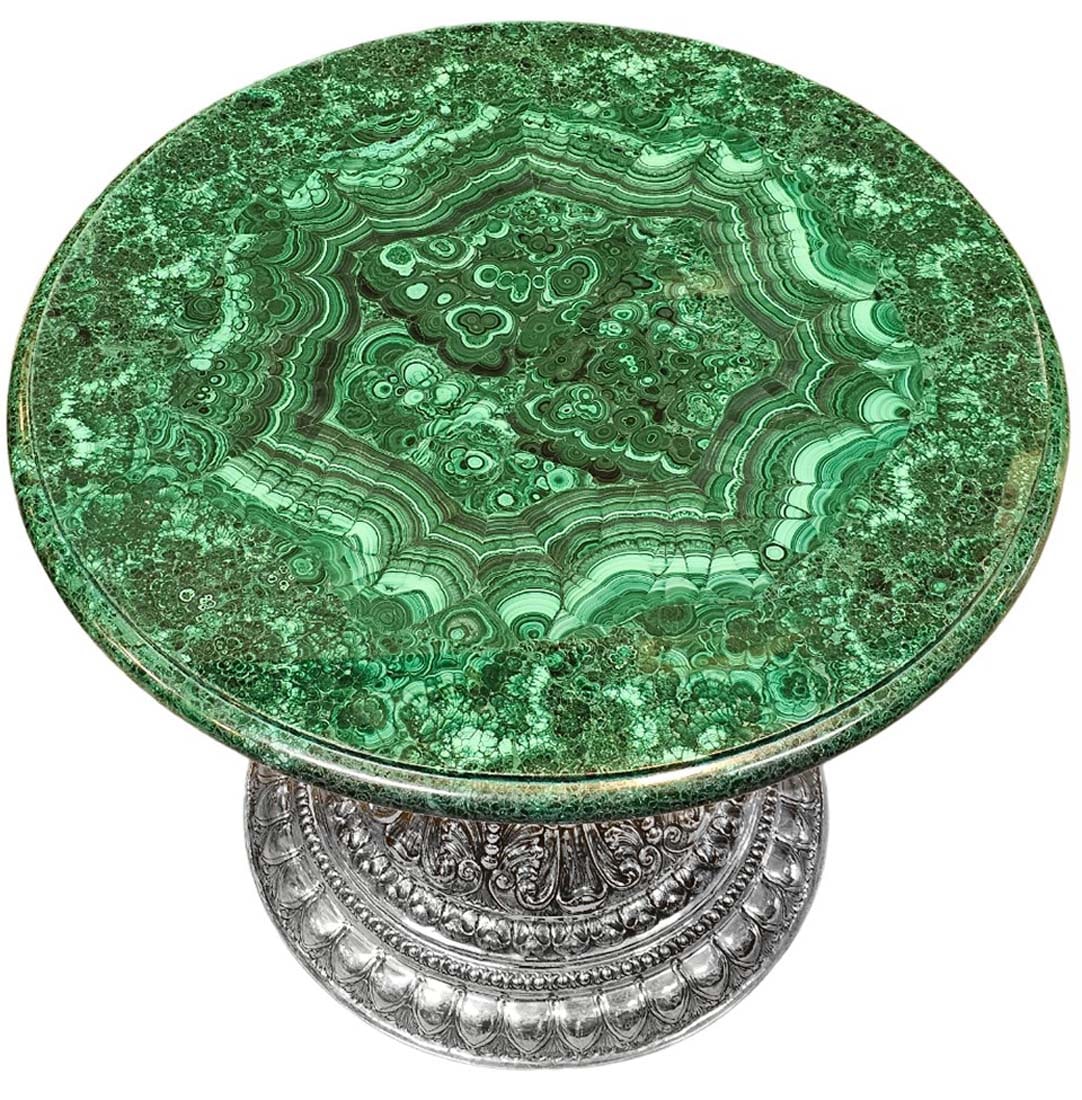 20th C. Italian Silver Large Buccellati Malachite Table - 3