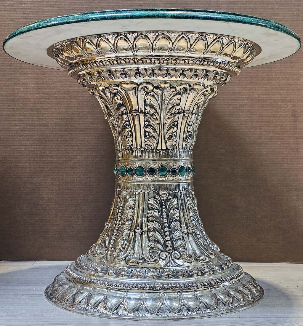 20th C. Italian Silver Large Buccellati Malachite Table - 4