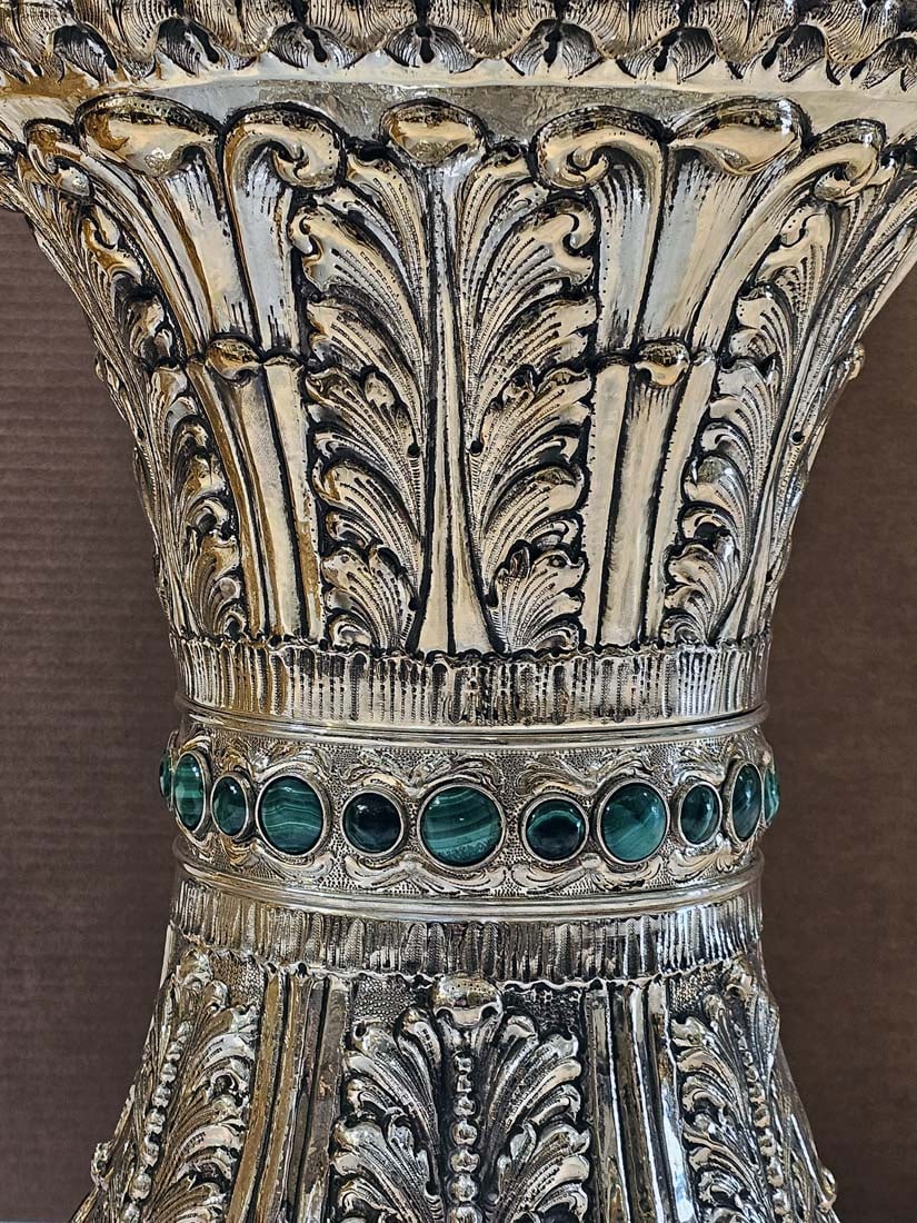 20th C. Italian Silver Large Buccellati Malachite Table - 7