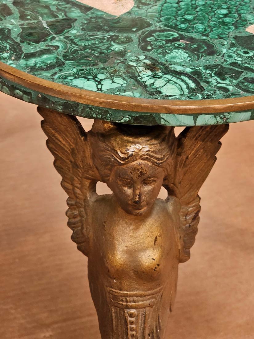 19th C. Empire Malachite Figural Bronze Side Table - 4