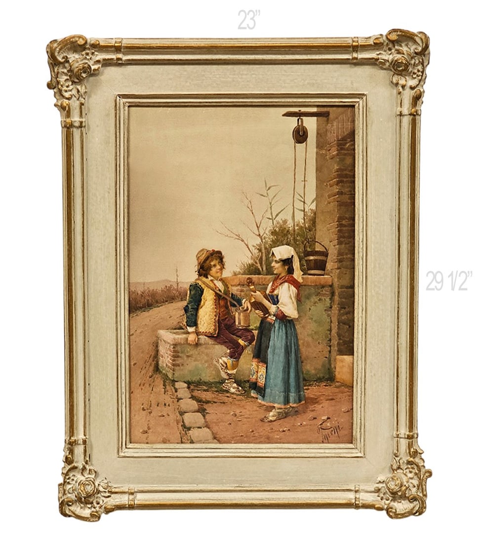 Italian (1842-1908) Filippo Indoni Oil On Board Painting, Signed: Italian (1842-1908) Filippo Indoni Oil On Board Painting, Signed. 23" x 29 1/2" \ 13 1/2" x 20 7/8"