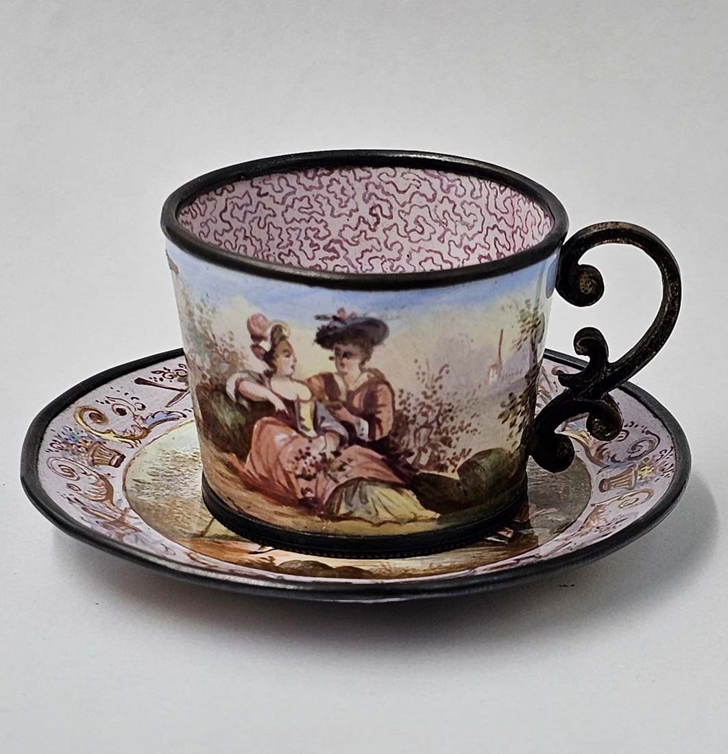 19th C. Viennese Enamel On Silver (~366g) Tea Set - 9