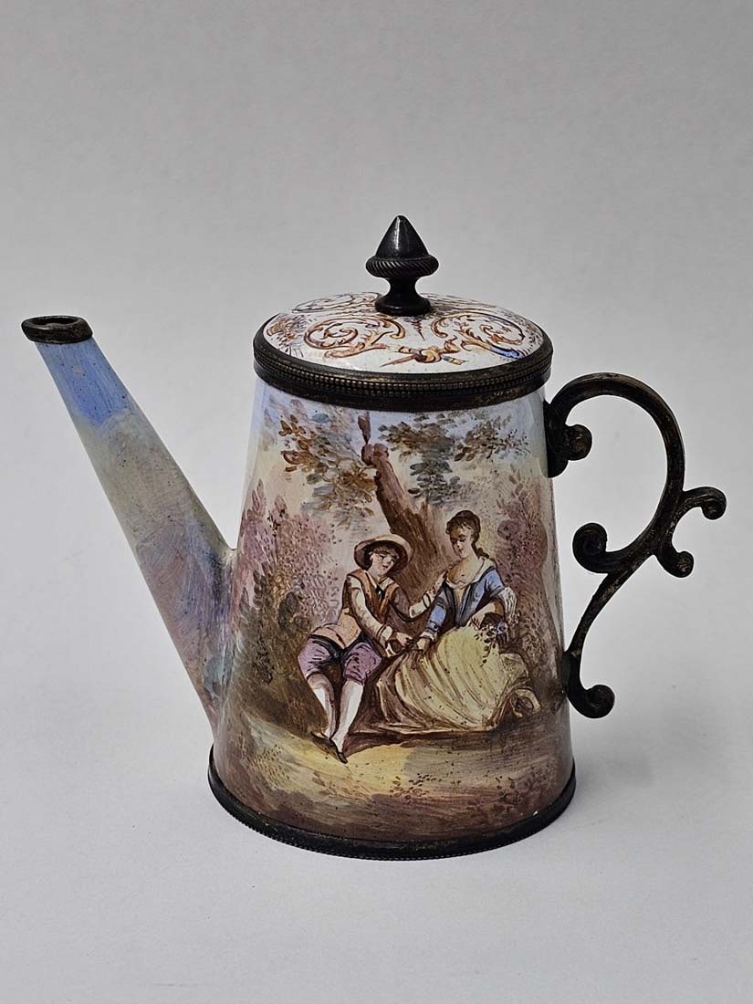 19th C. Viennese Enamel On Silver (~366g) Tea Set - 5