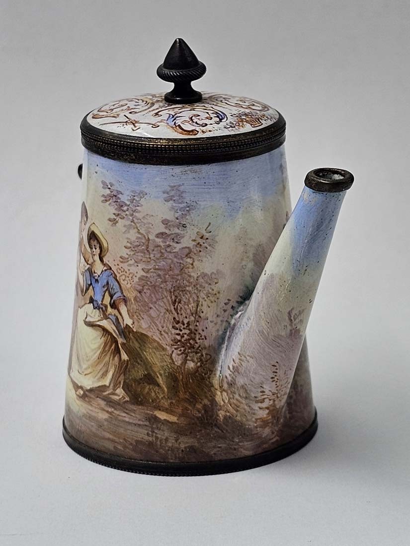 19th C. Viennese Enamel On Silver (~366g) Tea Set - 7