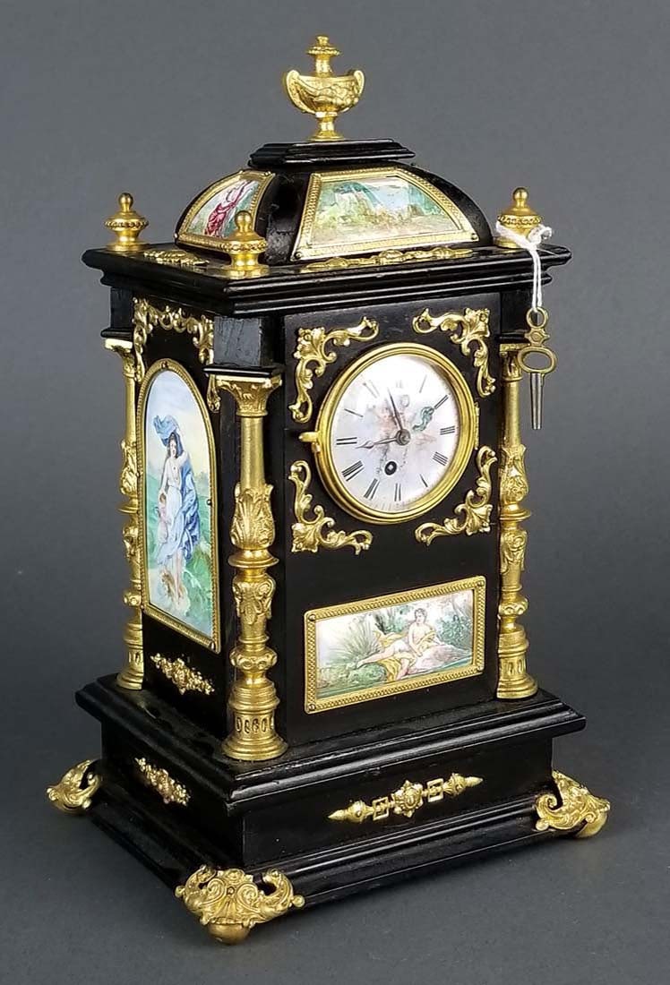 19th C. Large Austrian Viennese Enamel Clock: 19th C. Large Austrian Viennese Enamel Clock. Measures H: 9" W: 5"