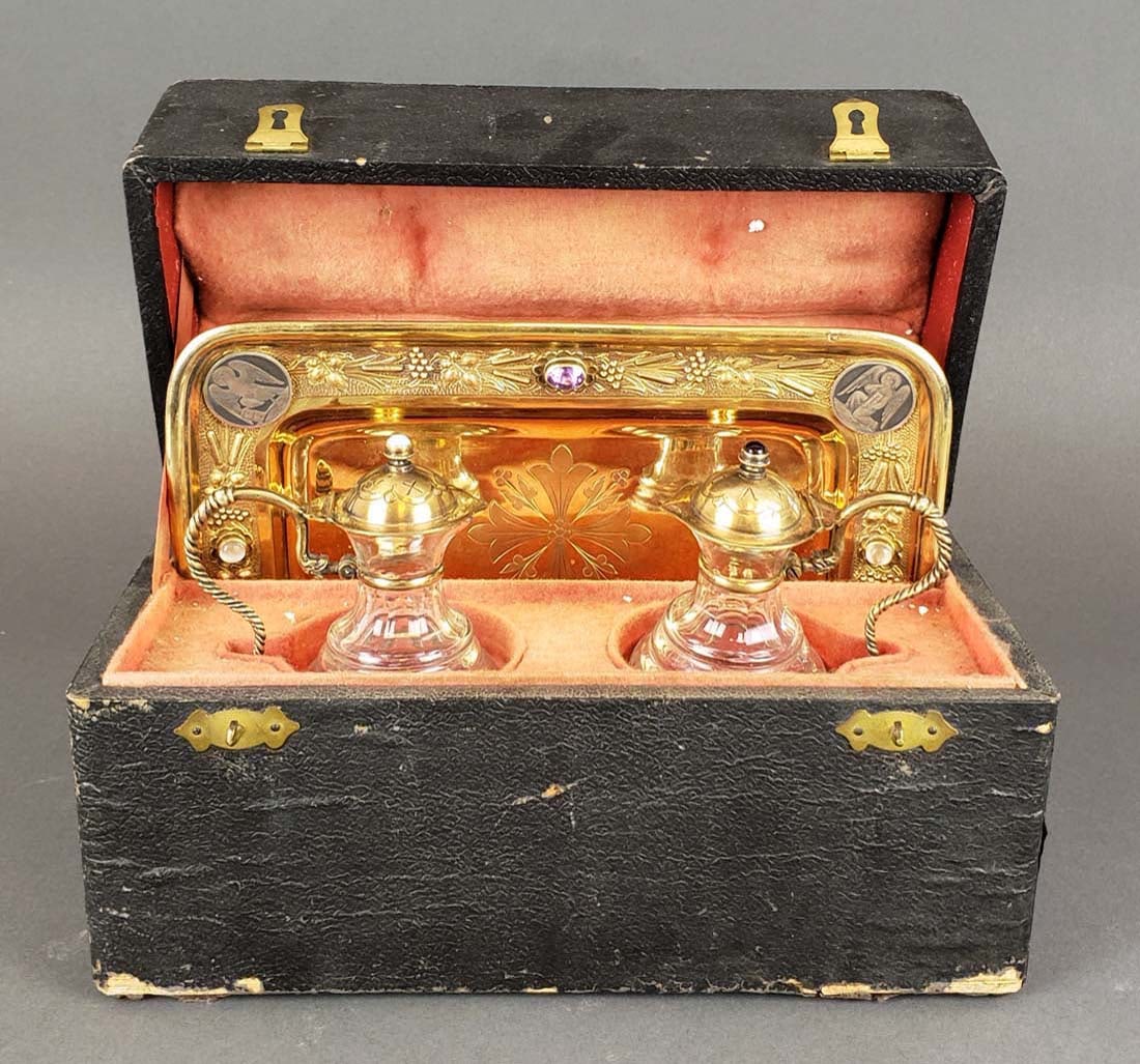 French Silver & Crystal Cruet Set - 2