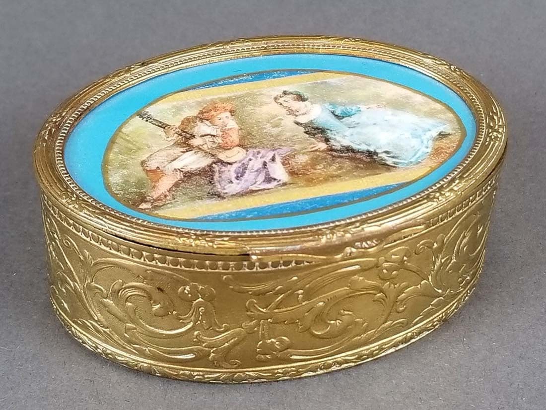 French Sevres Porcelain & Bronze Box: French Sevres Porcelain & Bronze Box. Measures H: 1 1/2" W: 3 1/4"