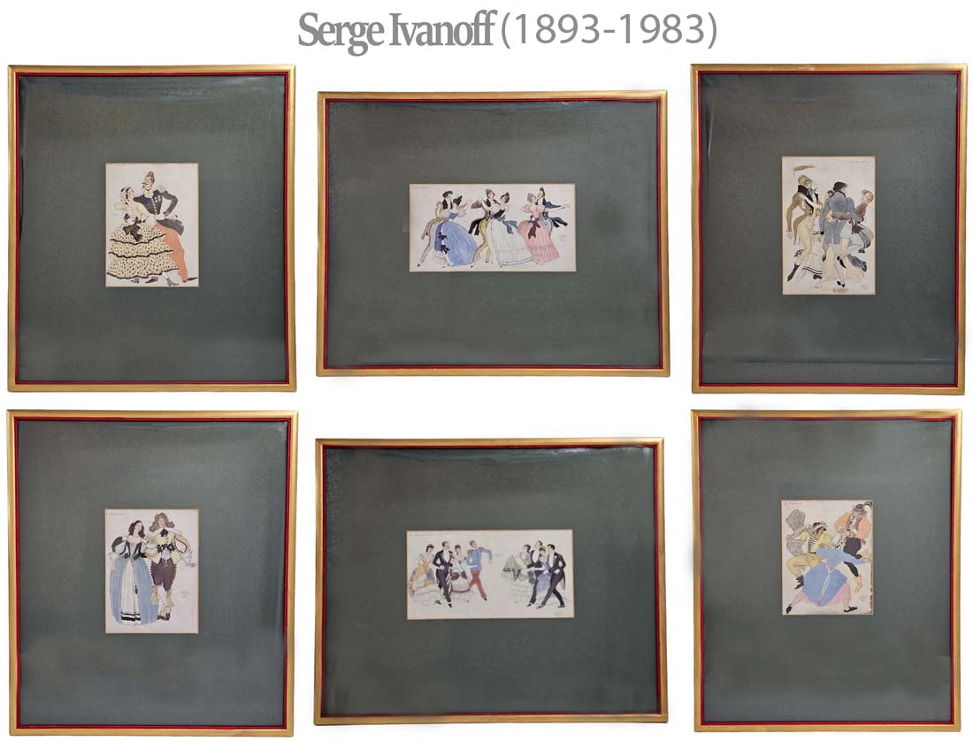 Lot Of Six, Signed Russian Serge Ivanoff (1983-1893) Original HQ Prints: Lot Of Six, Signed Russian Serge Ivanoff (1983-1893) Original HQ Prints. Le Quadrille Des Lanciers: 14 7/8" x 18 1/4" | 8 1/2" x 4 1/2" \ La Polka: 16 7/8" x 14 7/8" | 5" x 6 1/2" \ La Valse: 18 3/8"