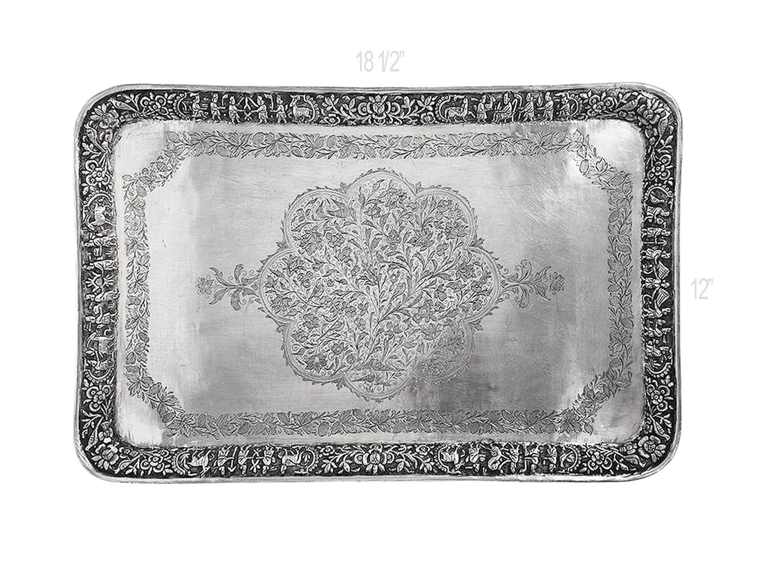 Persian Silver (1,840g) Isfahan Or Shiraz, Iran: Persian Silver (1,840g) Isfahan Or Shiraz. W 12" x L 18 1/2