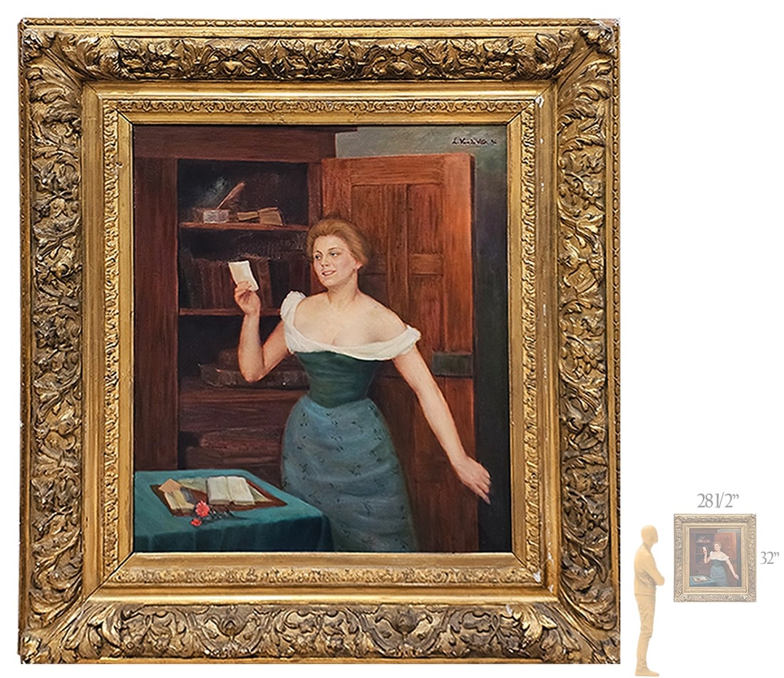 19th C. Oil On Canvas Painting By L. Van De Velde: 19th C. Oil On Canvas Painting By L. Van De Velde. Frame: 28 1/2" x 32" \ Canvas: 18 1/2" x 22"
