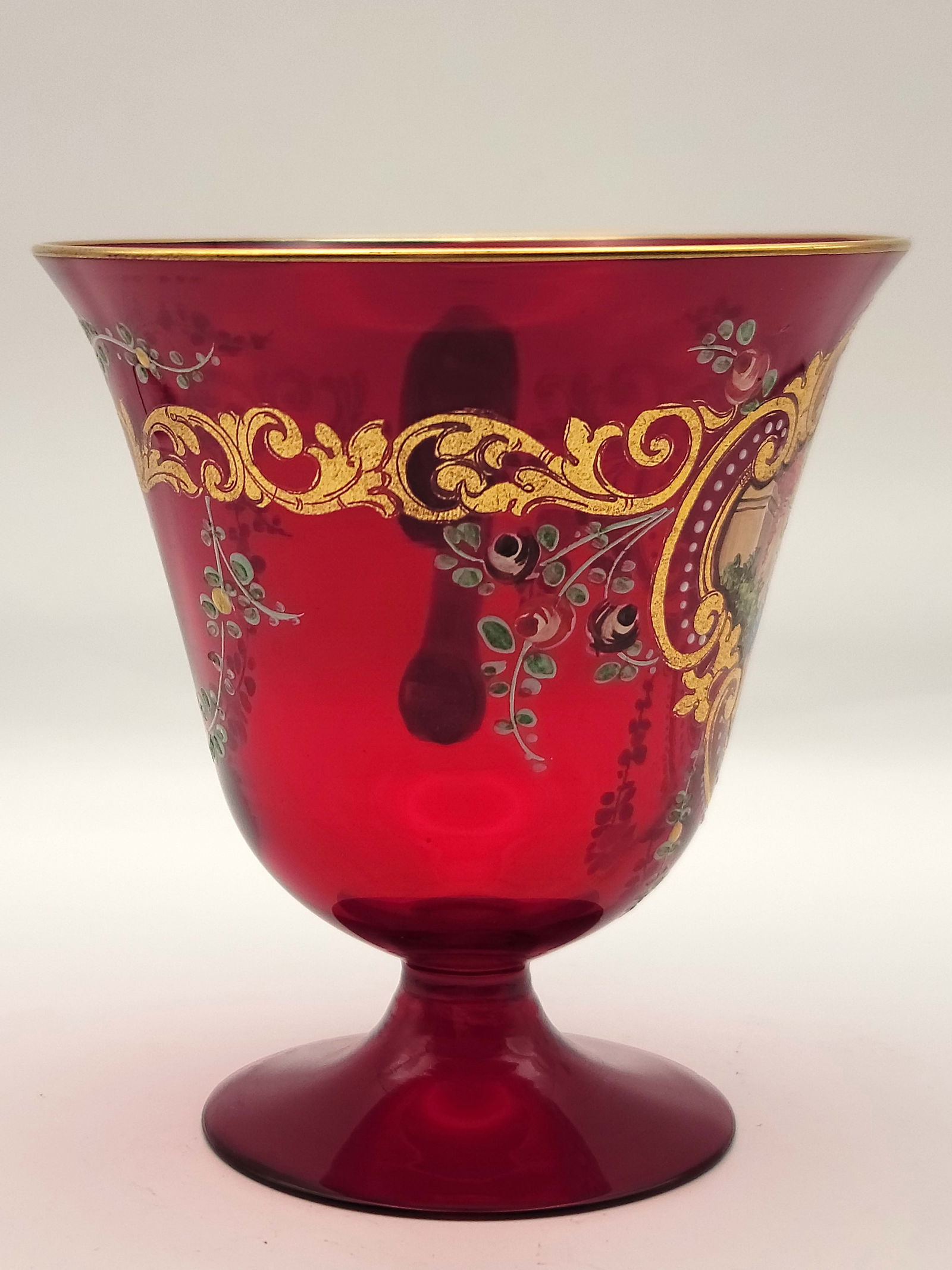 Bohemian Ruby Red Hand Painted Cup & Saucer - 4
