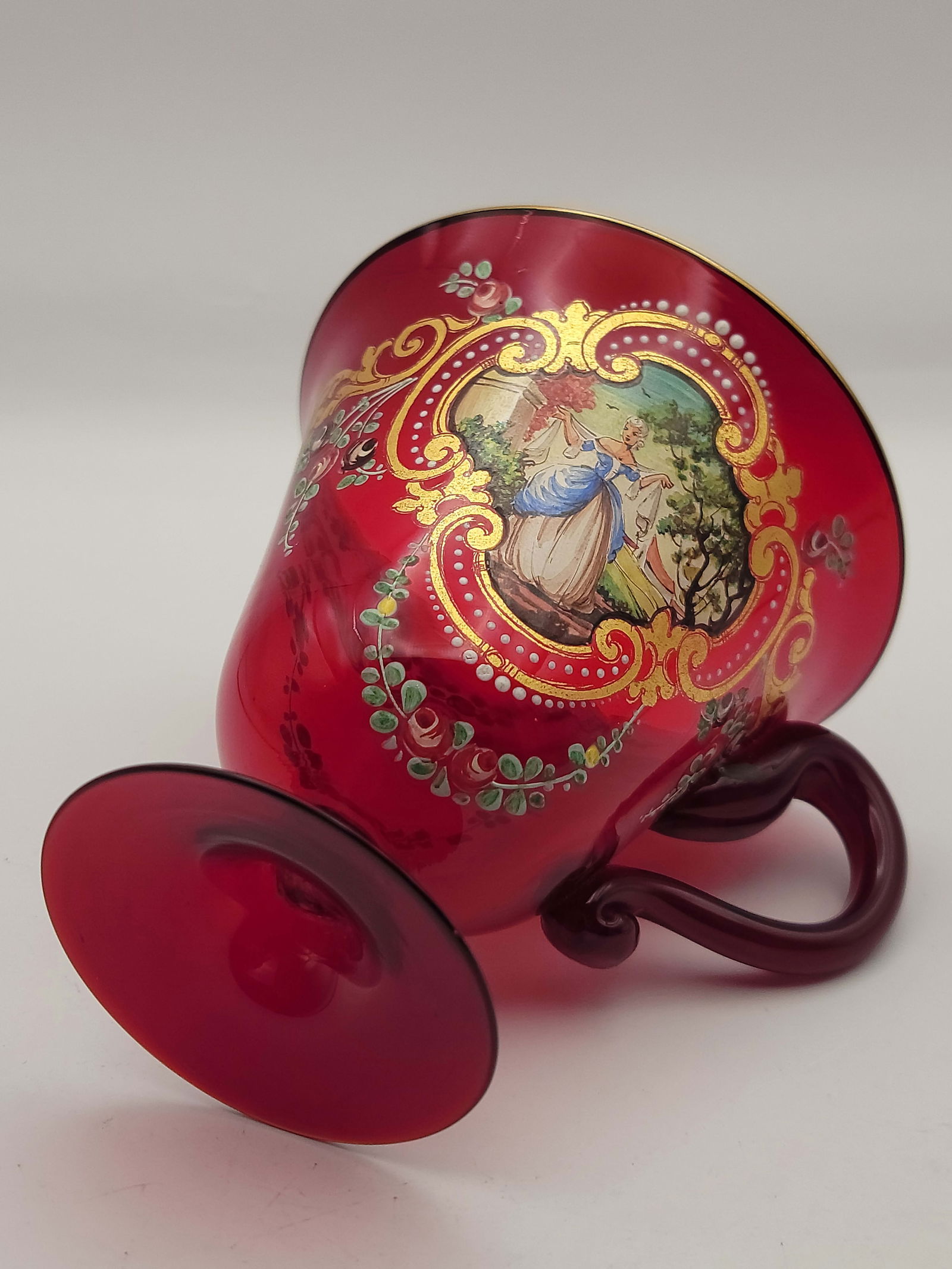 Bohemian Ruby Red Hand Painted Cup & Saucer - 5