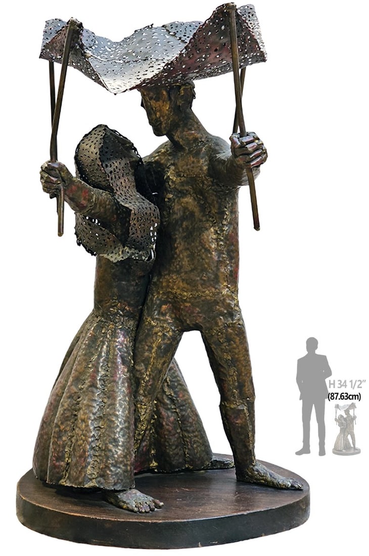 Mid Century Copper Metal Of A Couple 'Jewish Wedding' Judaica Sculpture: Mid Century Copper Metal Of A Couple 'Jewish Wedding' Judaica Sculpture. H 34 1/2" x W 16" x L 21"