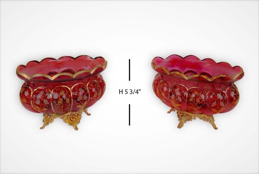 Pair Of 19th C. Bohemian Centerpiece: Pair Of 19th C. Bohemian Centerpiece. H 5 3/4" x W 9"