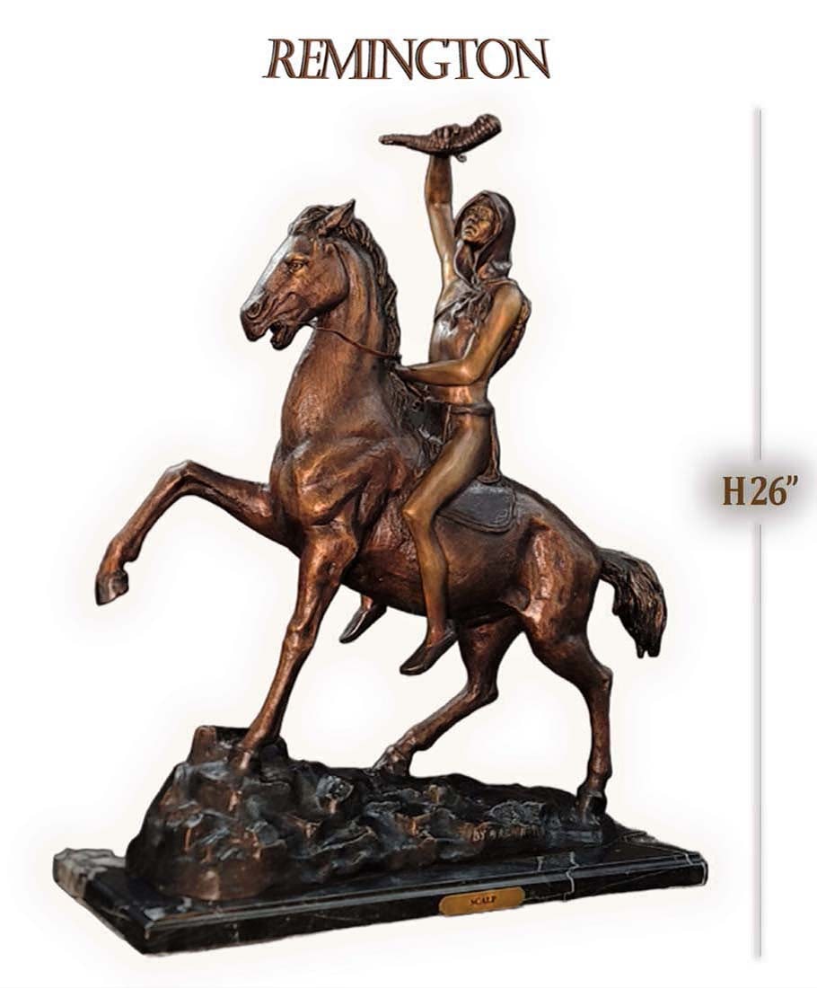 Large Bronze Statue, Scalp By Frederic Remington: Large Bronze Statue, Scalp By Frederic Remington. Remington’s fourth bronze, and his first of a Native American subject, was copyrighted in December 1898 as “The Triumph.” The more