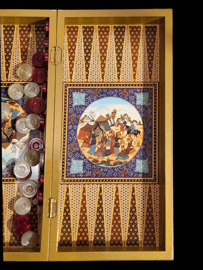 Persian Hand Painted Isfahan ' Khatam ' Backgammon set - 7