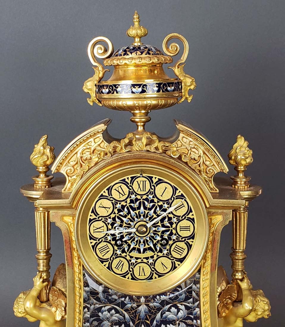 Exquisite French Champleve Enamel & Bronze Clock set - 4