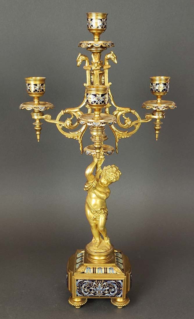 Exquisite French Champleve Enamel & Bronze Clock set - 8