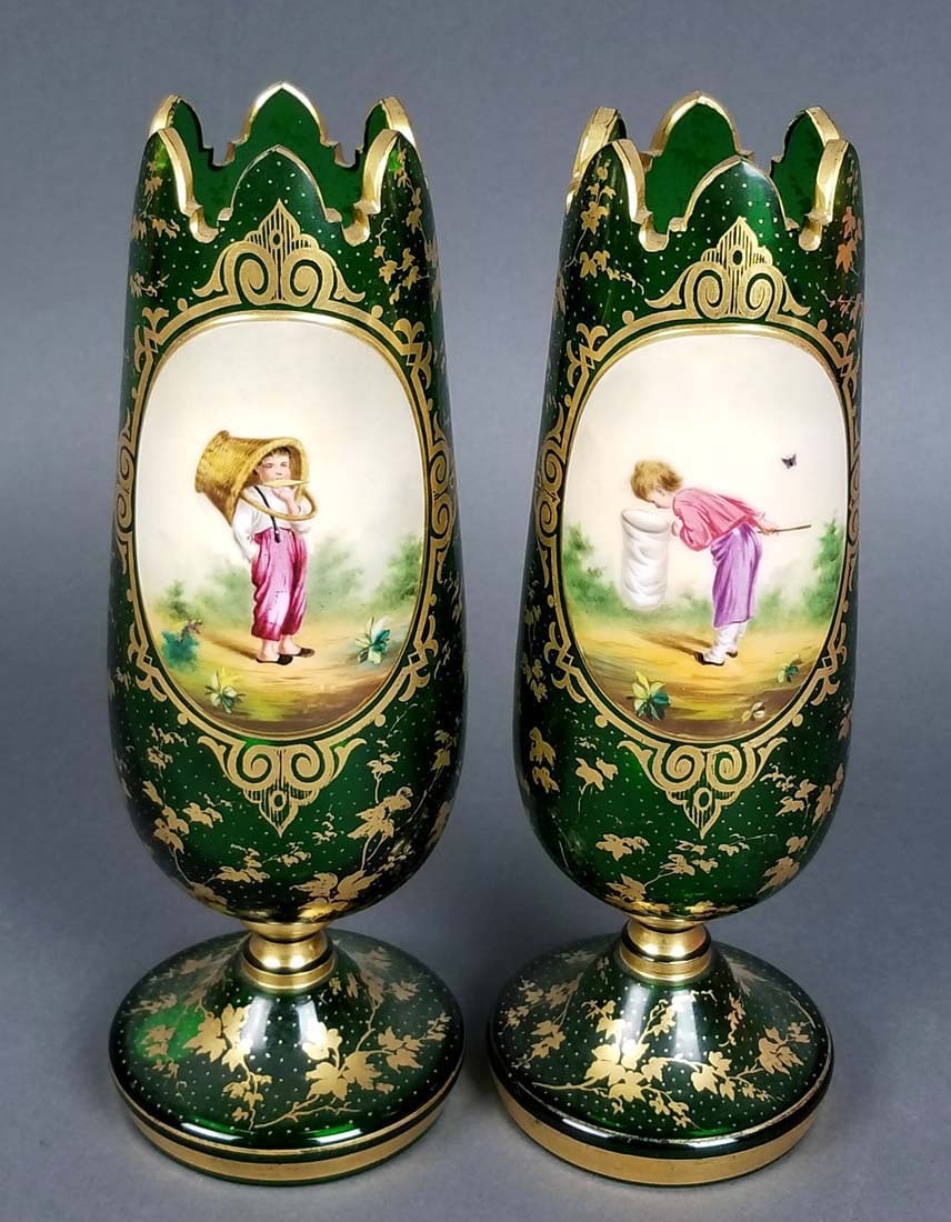 Pair of 19th C. Bohemian Vases: Pair of 19th C. Bohemian Vases. They measure H: 8 3/4"